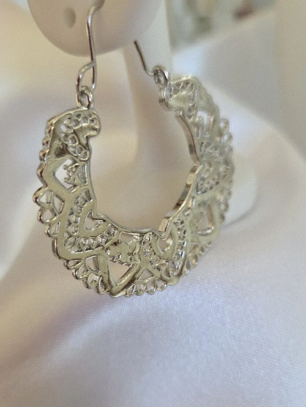 Stainless Steel Silver Filigree Hoop Earrings - Elegant Women's Jewelry
